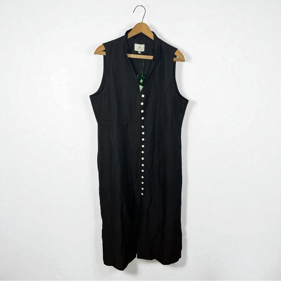 Tuckernuck Leighton Midi Dress Sleeveless Linen Blend Black Mandarin Collar XXL - Picture 3 of 17